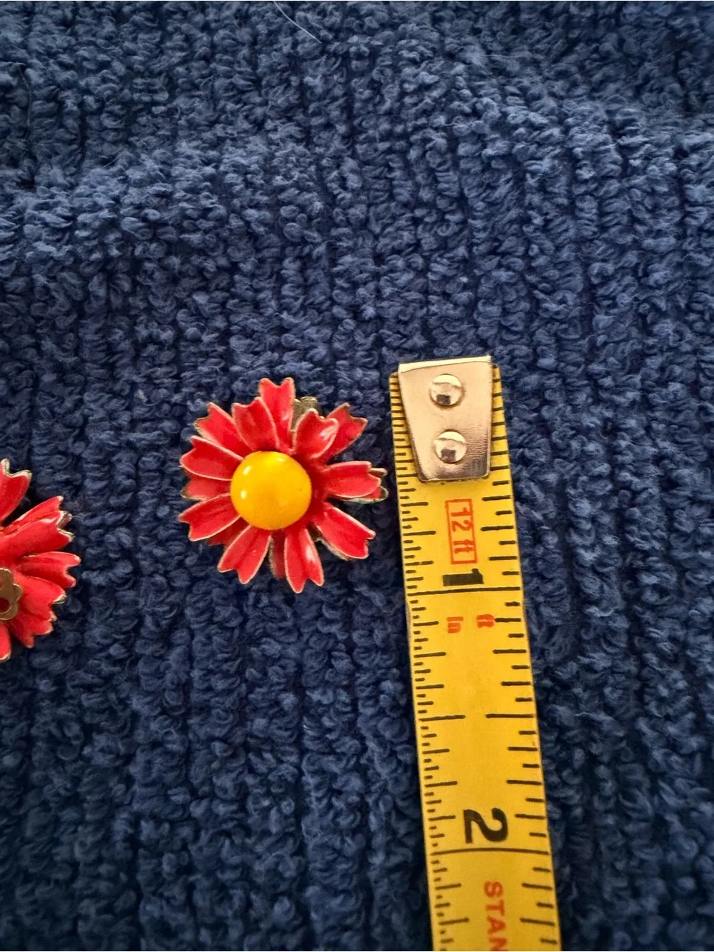 Vintage red and yellow enamel daisy Brooche and clip on earrings set